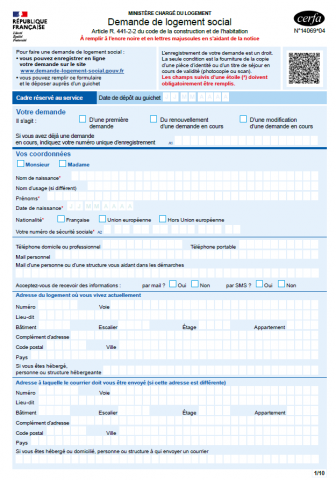 Nouveau formulaire  de  demande  de  logement  social  CERFA V4 